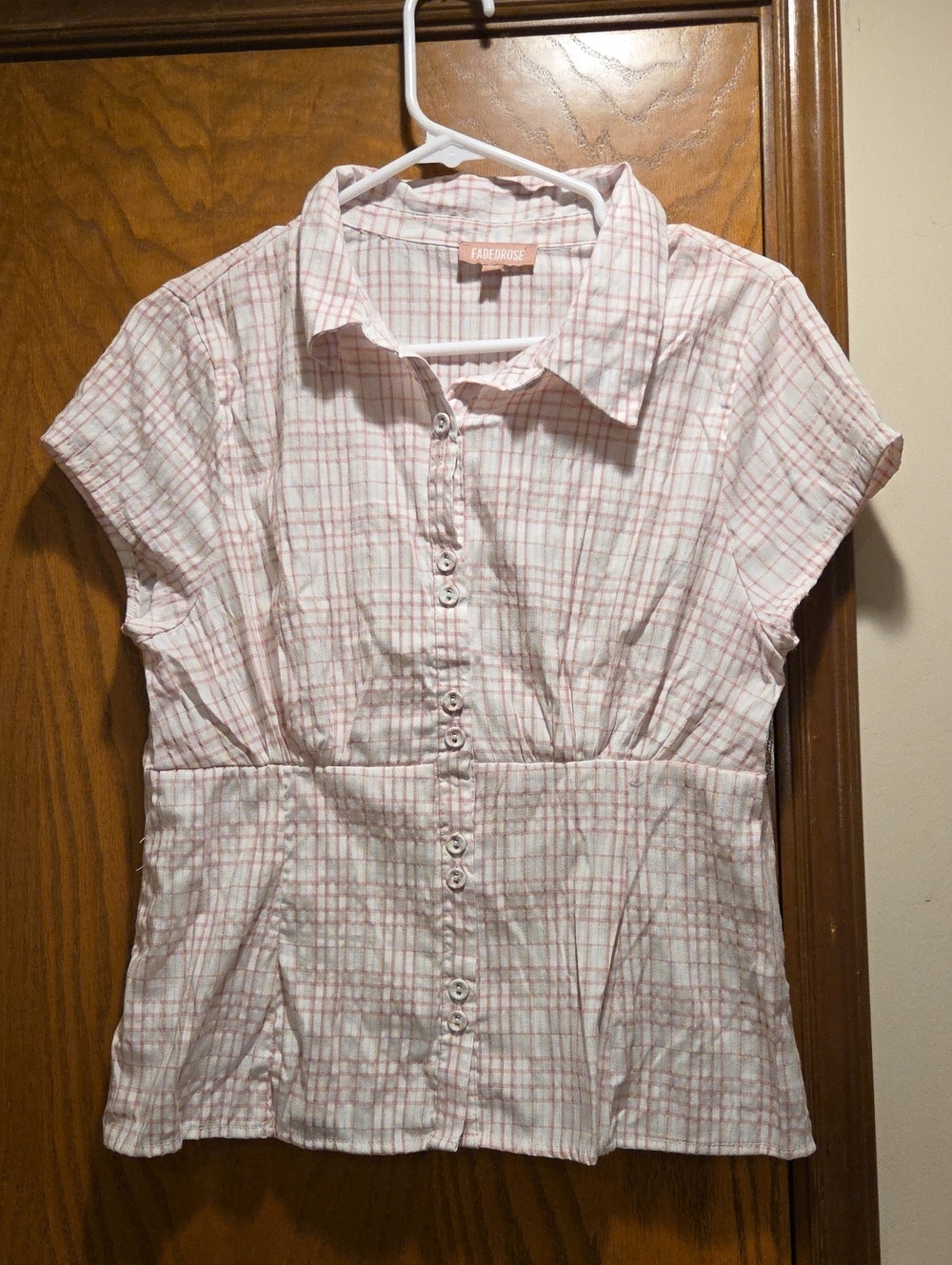 Faded Rose Pink Plaid Button-Down Blouse for Girls